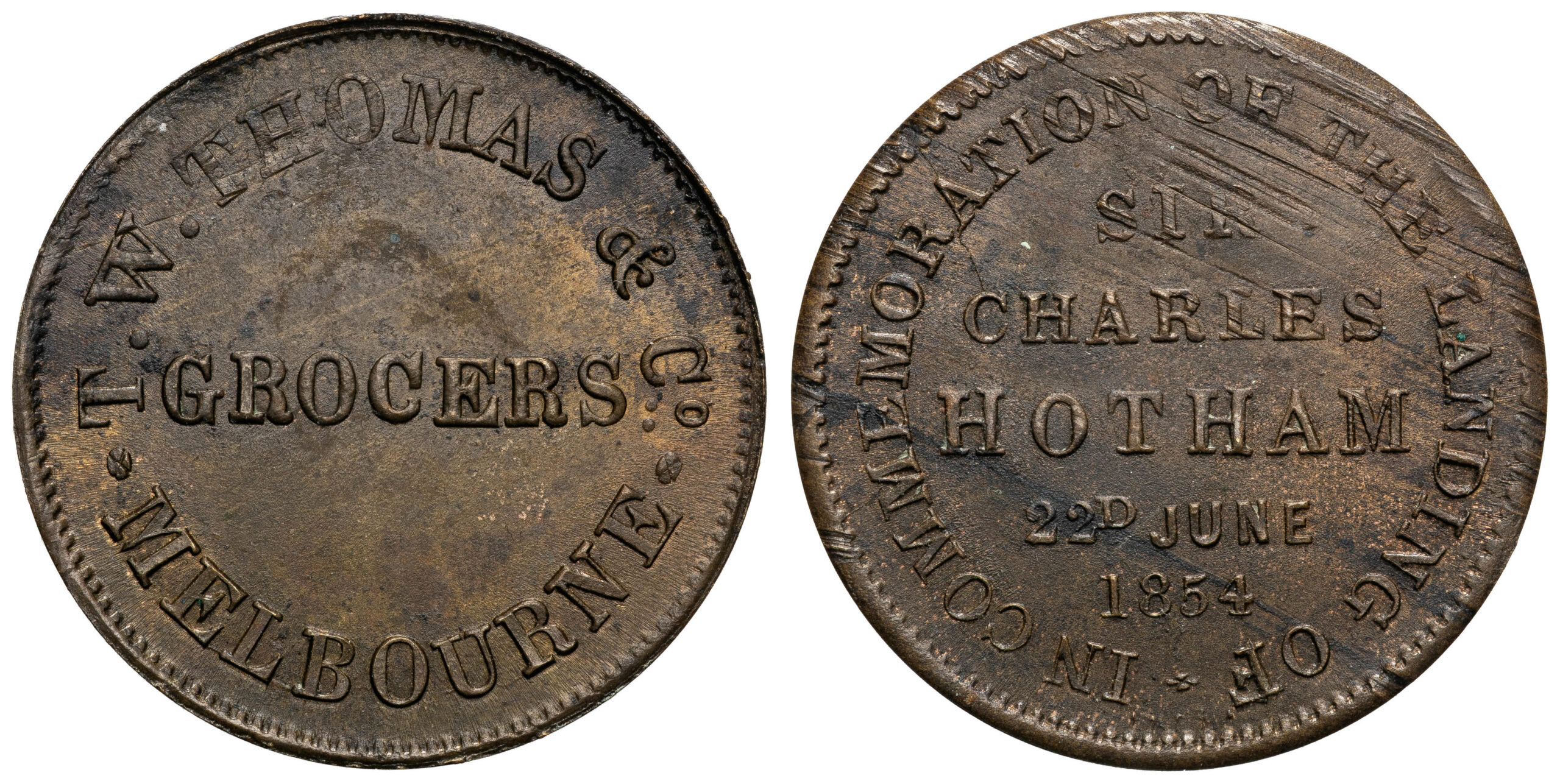 A.278 - Thomas, T. W. & Co, Melbourne, VIC, Halfpenny, 1854, aUNC