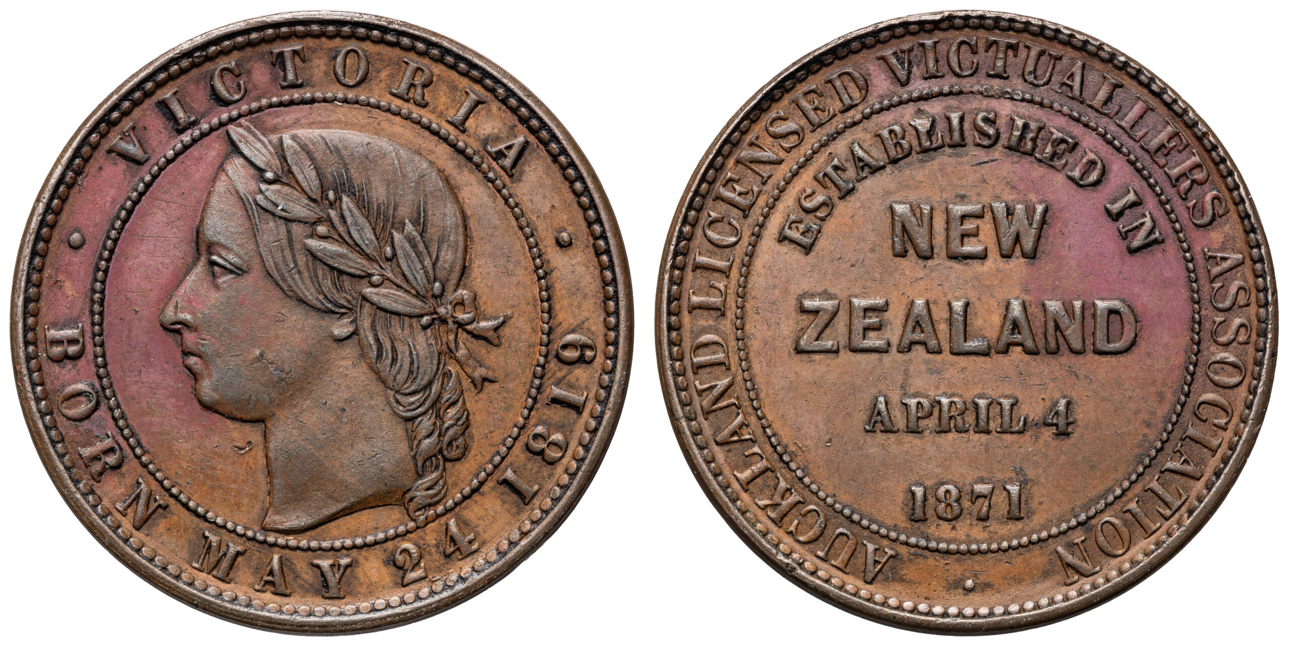 A.20d - Auckland Licensed Victuallers, Auckland, NZ, Penny, 1871, aEF